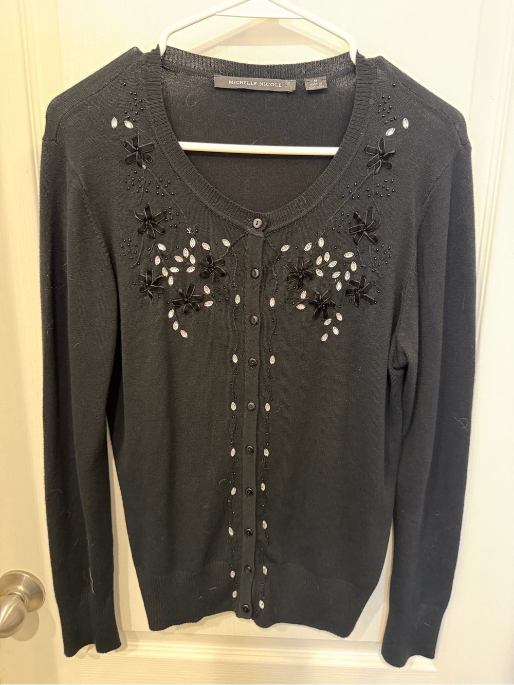 Michelle Nicole Black Embellished Floral Cardigan